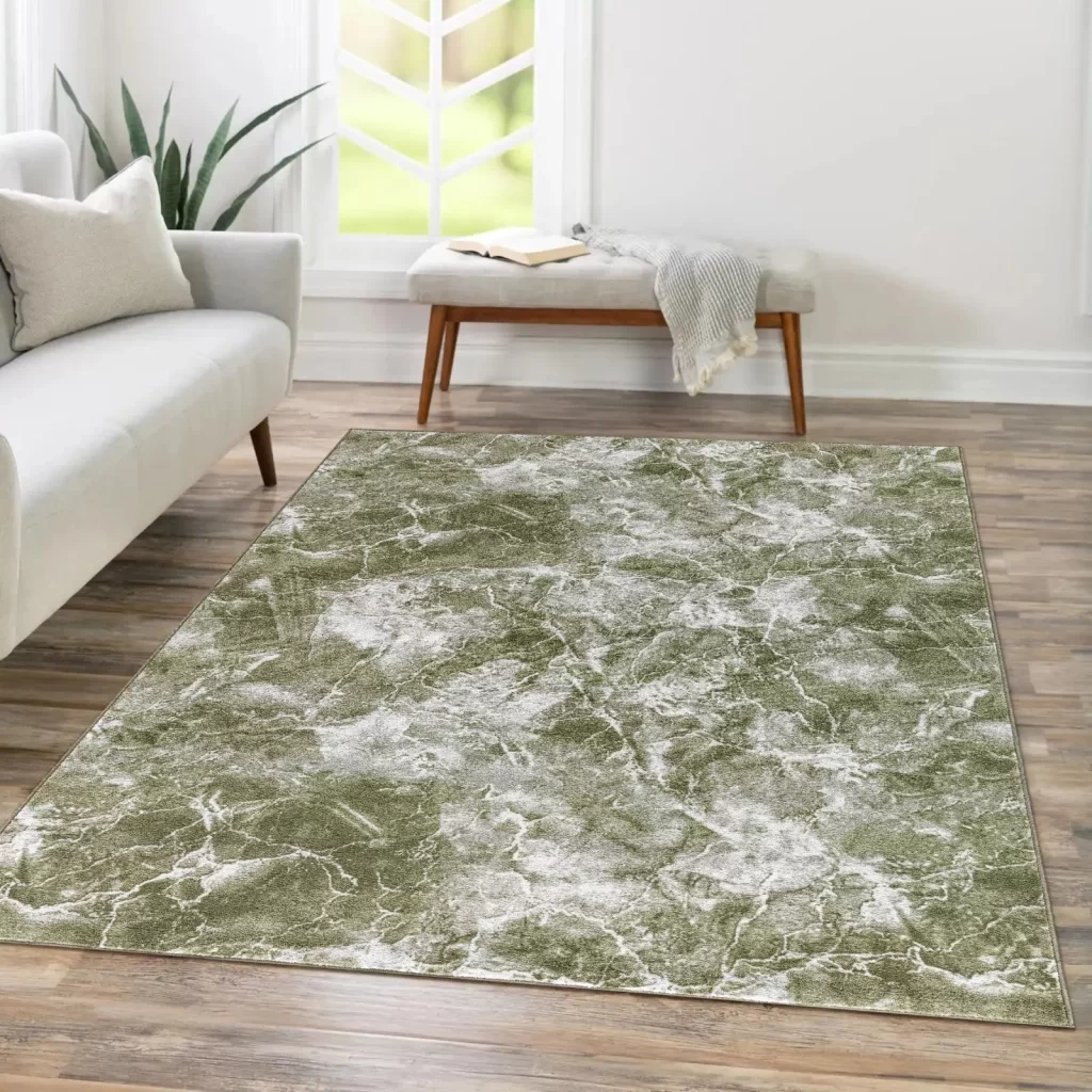 Green Washable Marble Rug