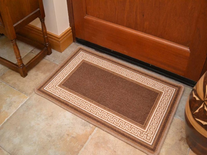 Riviera Chocolate Brown Greek Key Non Slip Machine Washable Rug